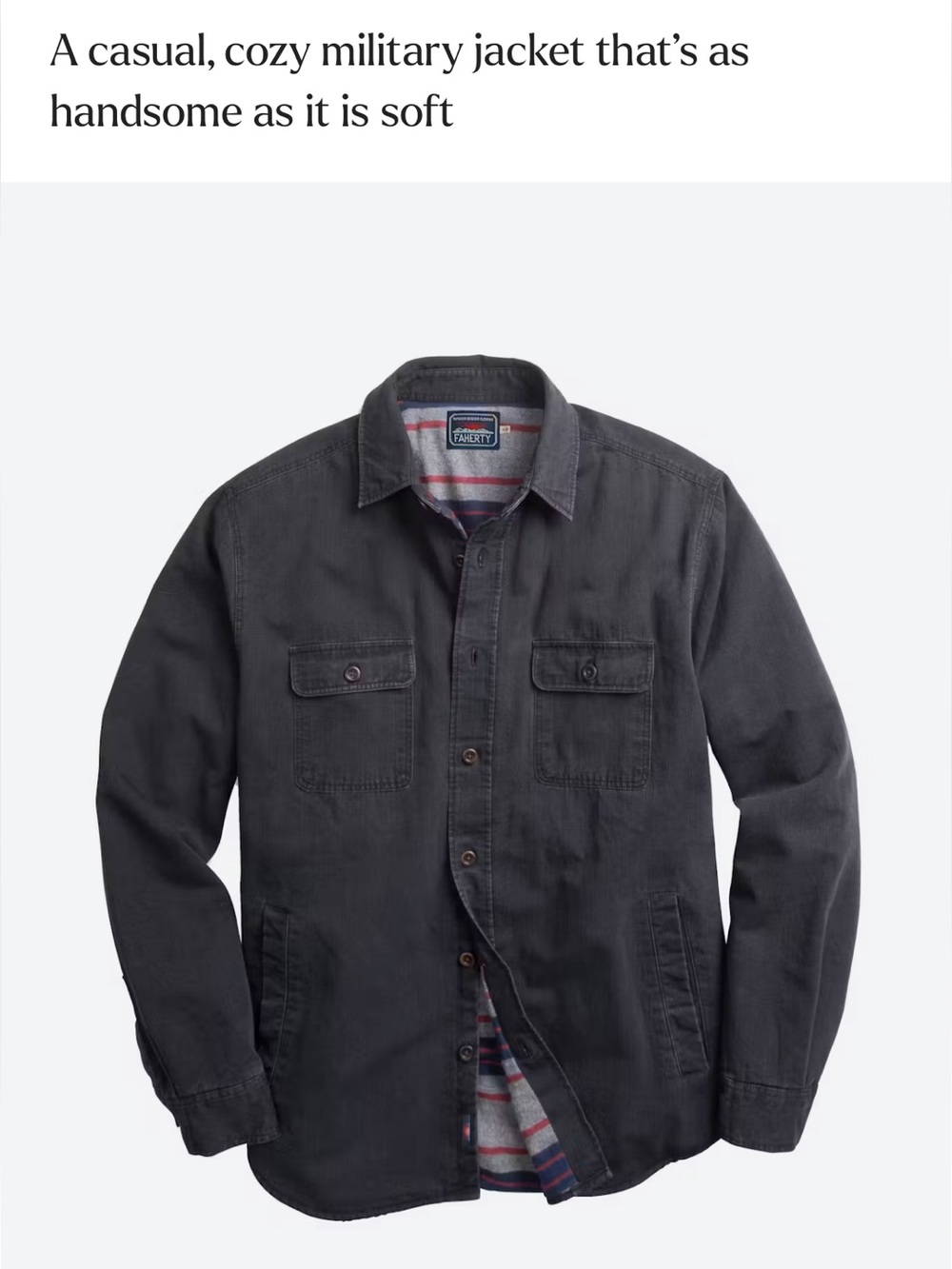 EUC Faherty Blanket Lined CPO Jacket, XXL